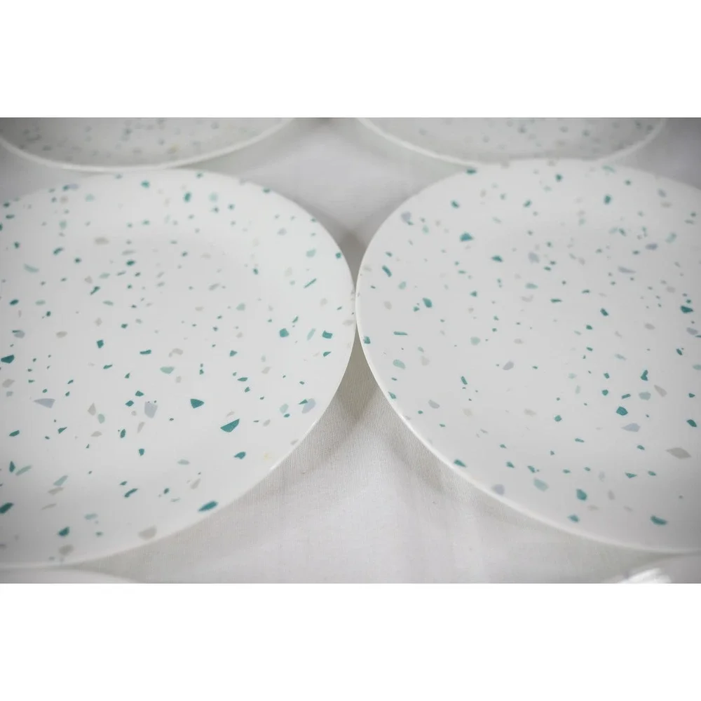 Vtg Corelle Dinner Plates Set of 6 Teal White Teal Grey Terrazzo Verde Speckled - Picture 2 of 4